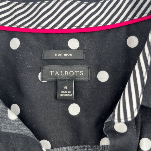 Talbots Womens Non-Iron Black Polka Dot Shirt Size 6 Cotton-Blend - Picture 2 of 5